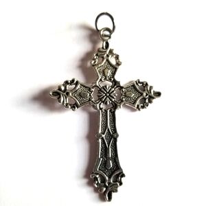 Cross pendant silver tone crucifix Christian jewelry